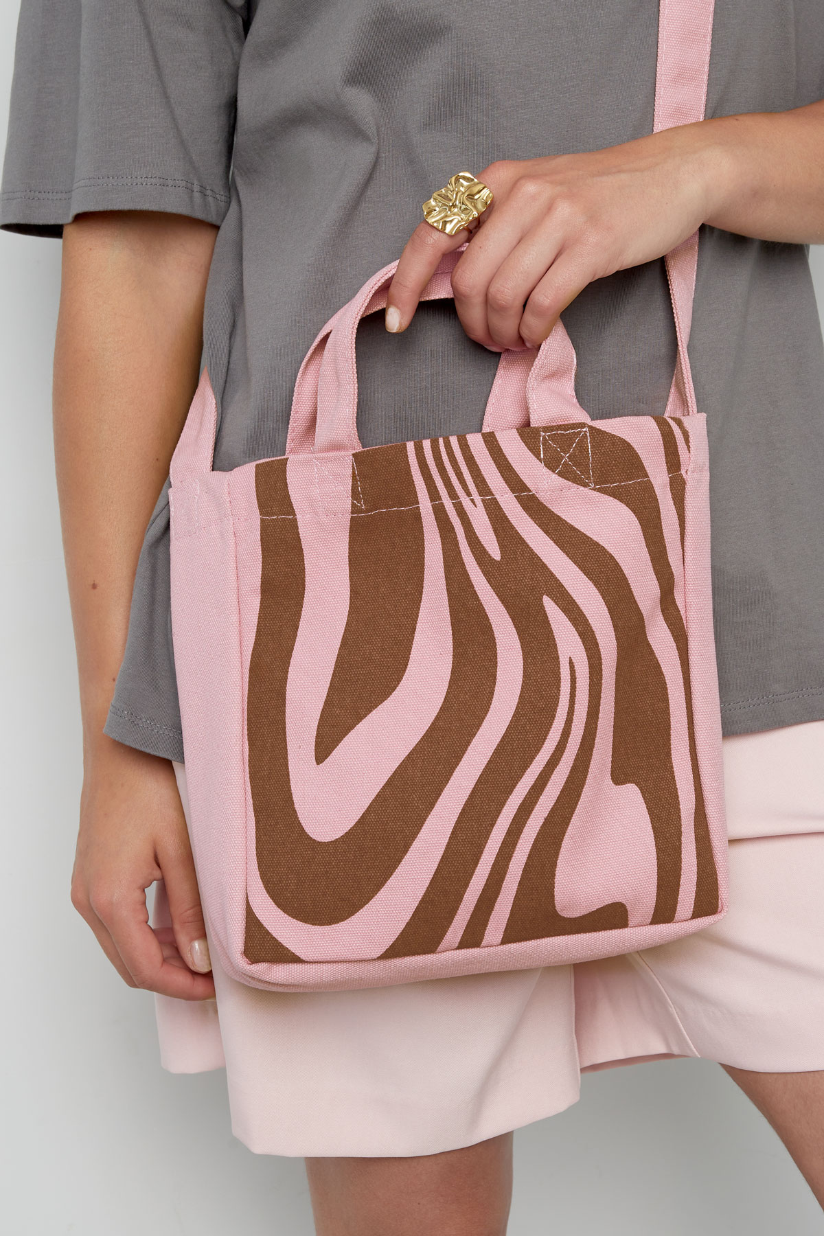 Küçük kanvas çanta zebra - pembe kahverengi Resim3